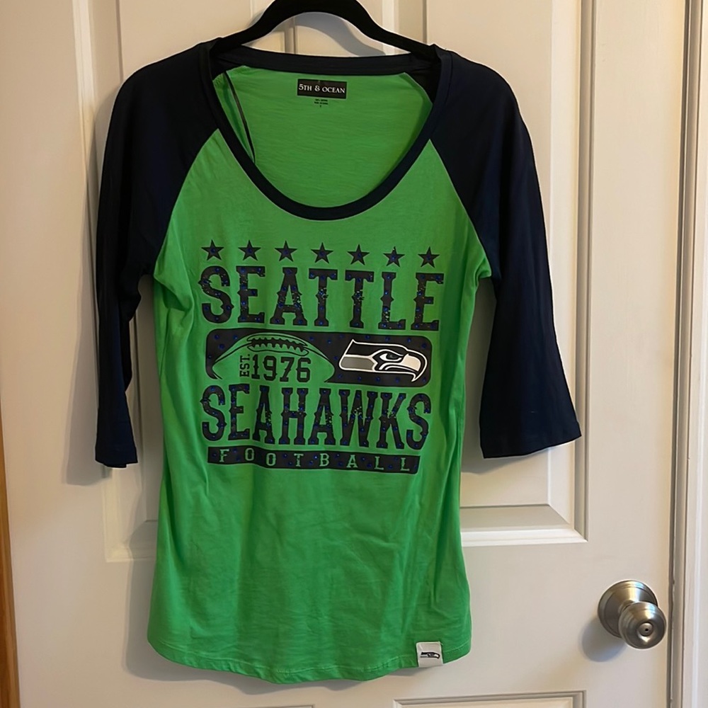 NWOT Seahawks 3/4 length sleeve tee with rhinestone details
